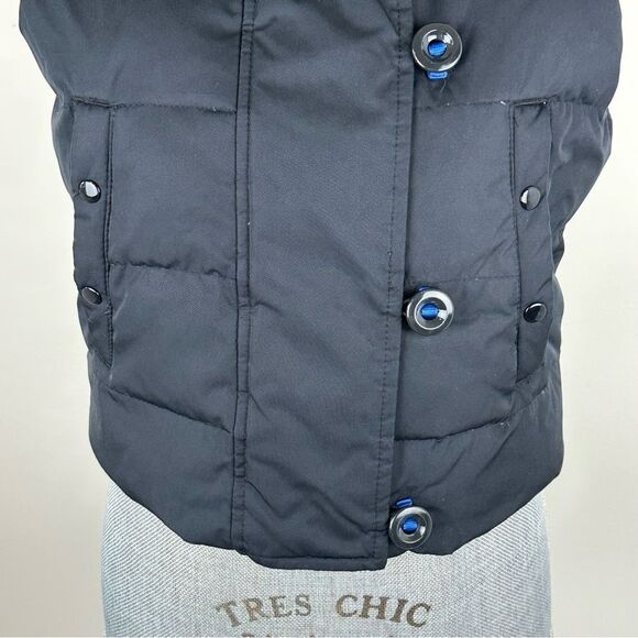 GAP Womens SZ S Cropped Puffer Down Vest Black Zip Detachable Hood Faux Fur - Picture 8 of 12